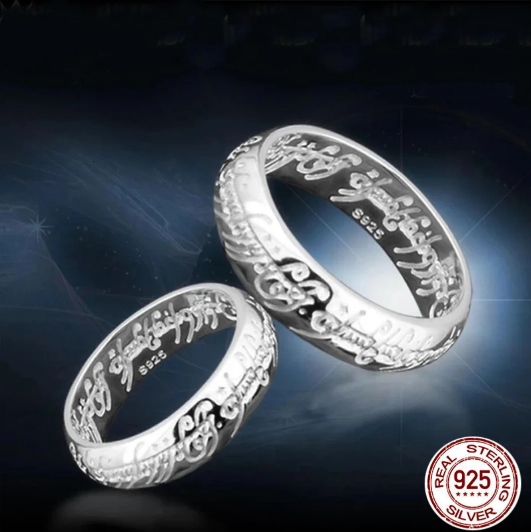 LOTR Ring 925 Sterling Silver Letters Ring Band No Chain For Men Cosplay Jewelry Accessory Birthday Christmas Gifts Size 6-13 250815