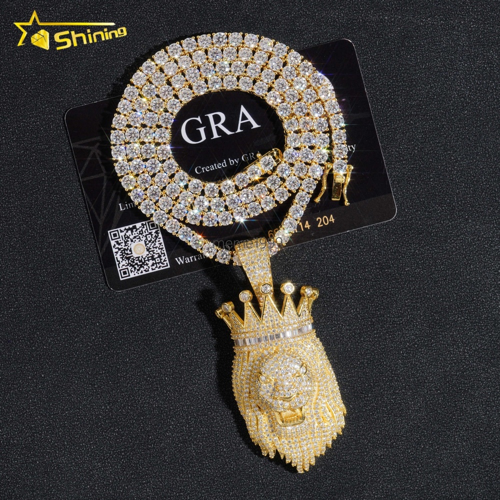 High Quality 925 Sterling Silver Hip Hop Big Moissanite Lion Head Custom Iced Out Pendants