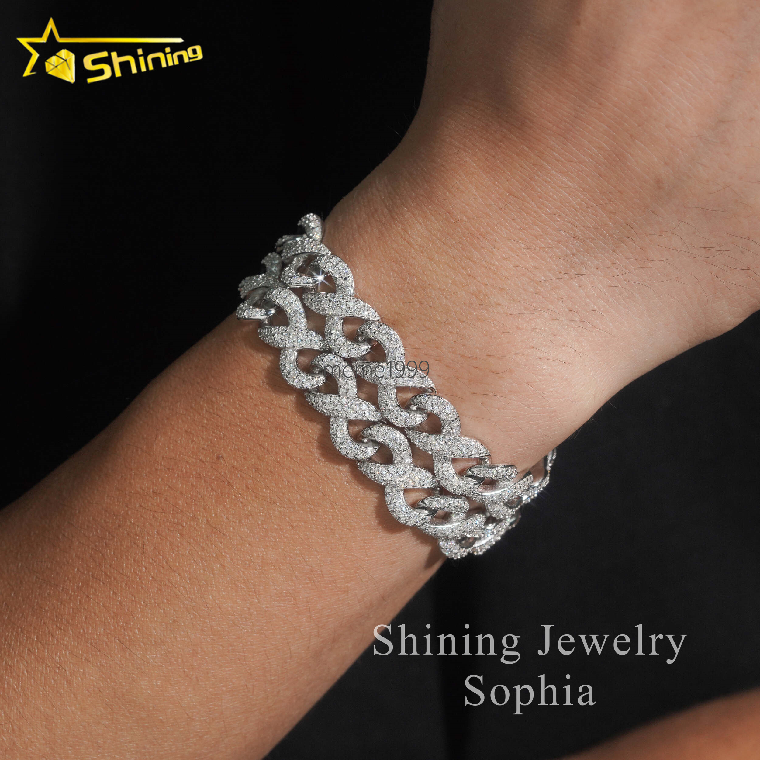 Pass Diamond Tester New Design Fine Jewelry White Gold Plated Moissanite Diamond Cuban Link Bracelet With Brilliant Cut Stones
