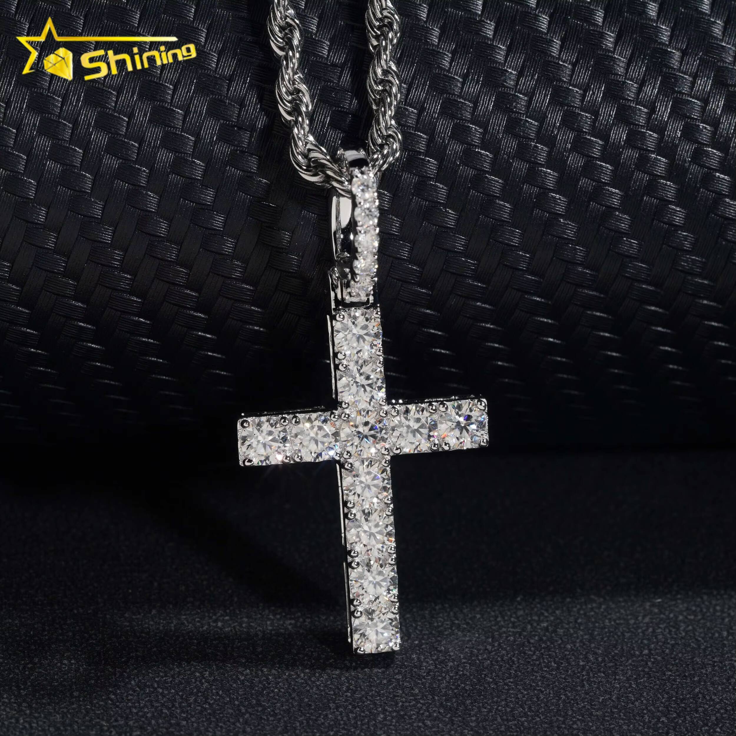 Fine Jewelry Ready to Ship 925 Sterling Silver Hip Hop Cross 4MM Diamond Moissanite Pendant