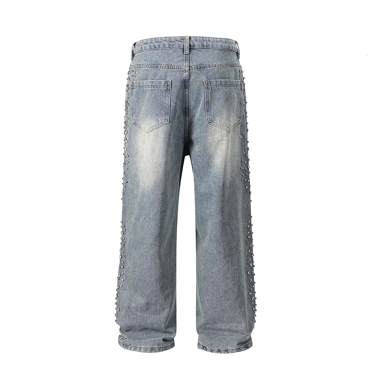 Pearl Studded Diamond Jeans for Men Full Rhinestone Straight Blue Baggy Denim Trousers Drill Vintage Loose Casual Cargos 250819