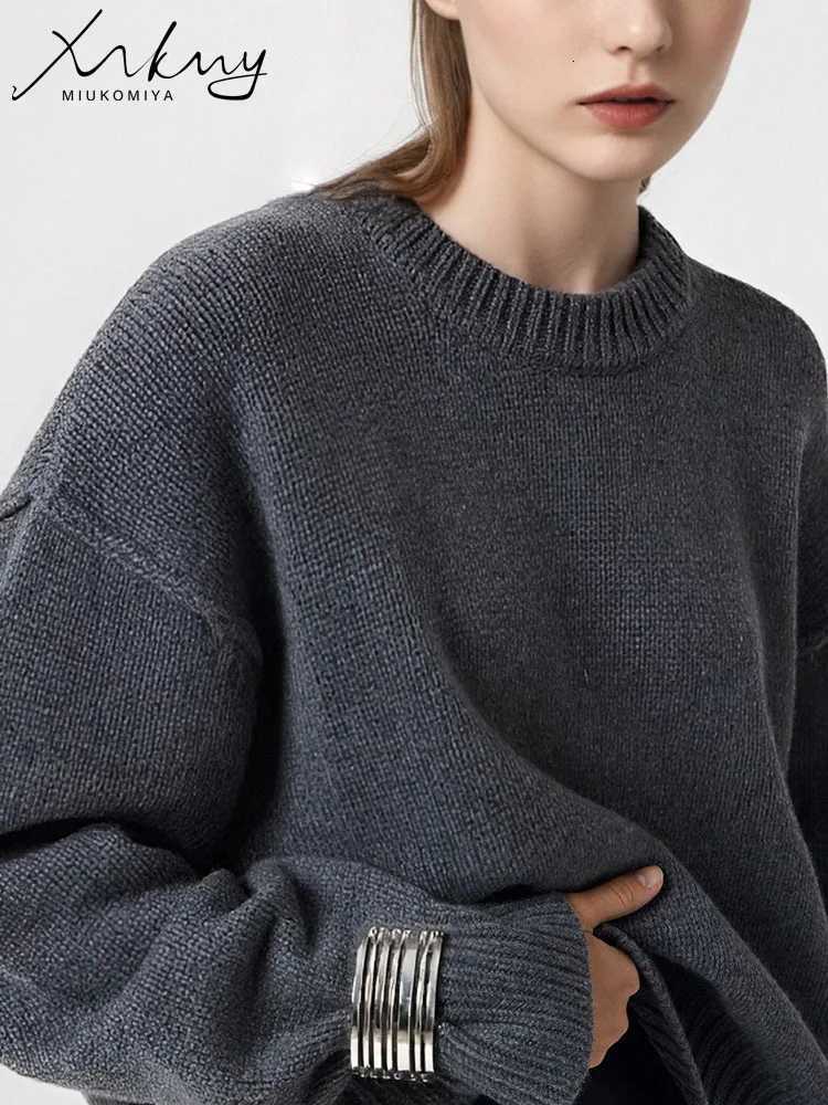 2025 Oversized Fall Yellow Sweaters for Women Brown Crewneck Sweater Top Ladies Office Warm Knitted Women Pullovers Winter Gray XJ250819