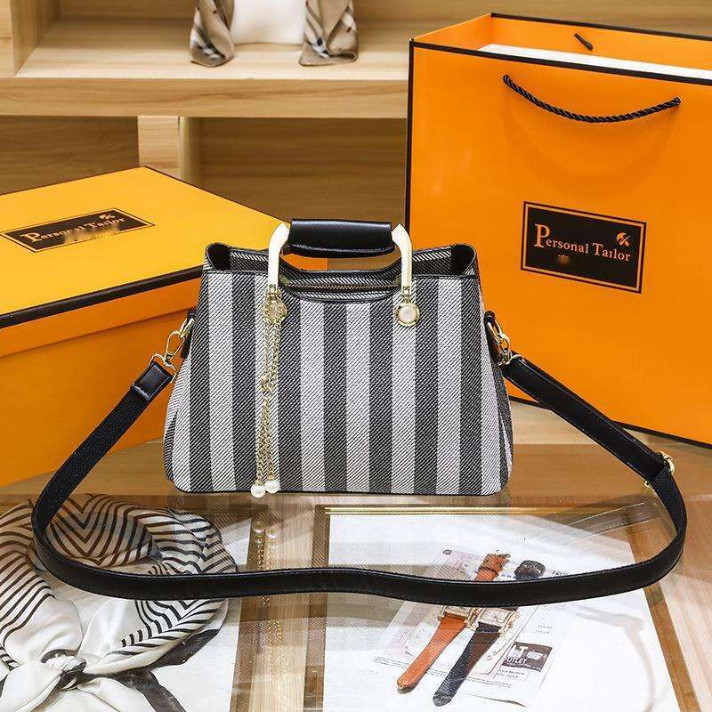 Chic Ladys Stripe Patterned Shoulder Tote - Versatile Multi-Shade Design