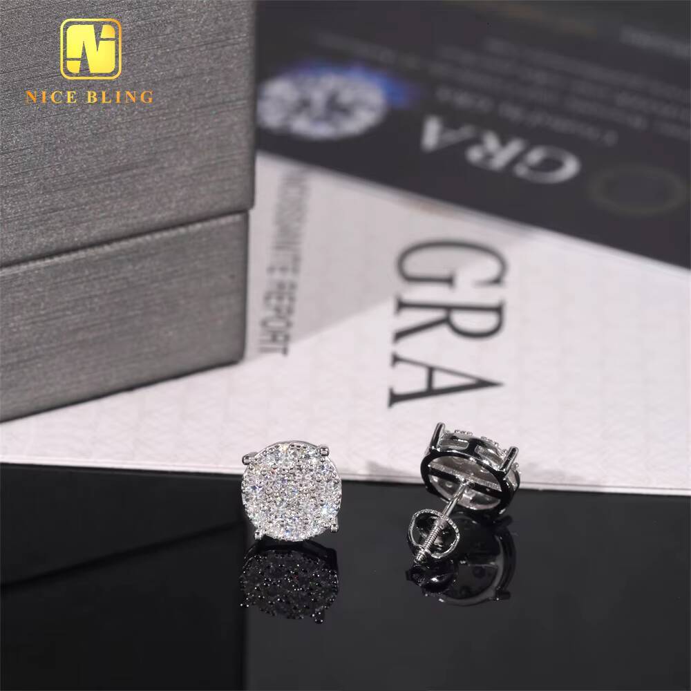Men Style Stocks Pass Diamond Tester GRA Certified Iced Out 925 Silver Jewelry VVS Moissanite Stud Earrings