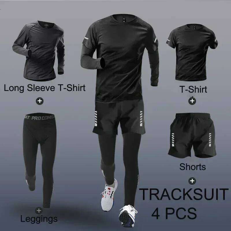 Fashion 2-4 Pieces Exercise Sets Men's Running Fiess Jogging Compression Training Suit Sports Clothing