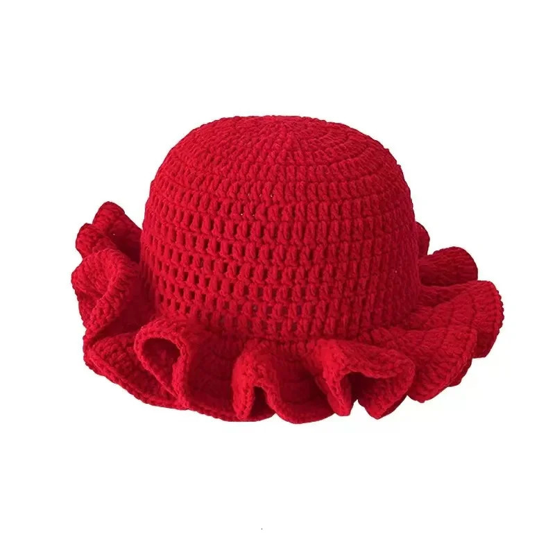 Colorful Crochet Ruffle Bucket Hat Warm Stretch Knit Hat Year Celebration Womens Fashion Handmade Beanie Hat Tool Tentacle 250819