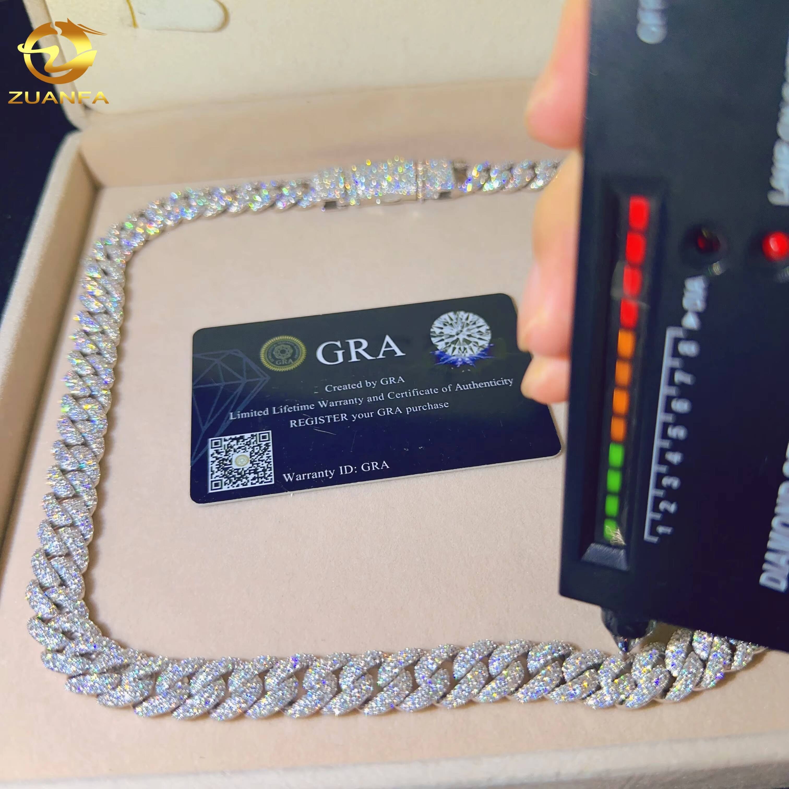 12MM Width Necklace Bracelet Silver 925 Iced Out Hip Hop Miami VVS Moissanite Diamond Jewelry Custom Cuban Link Chain