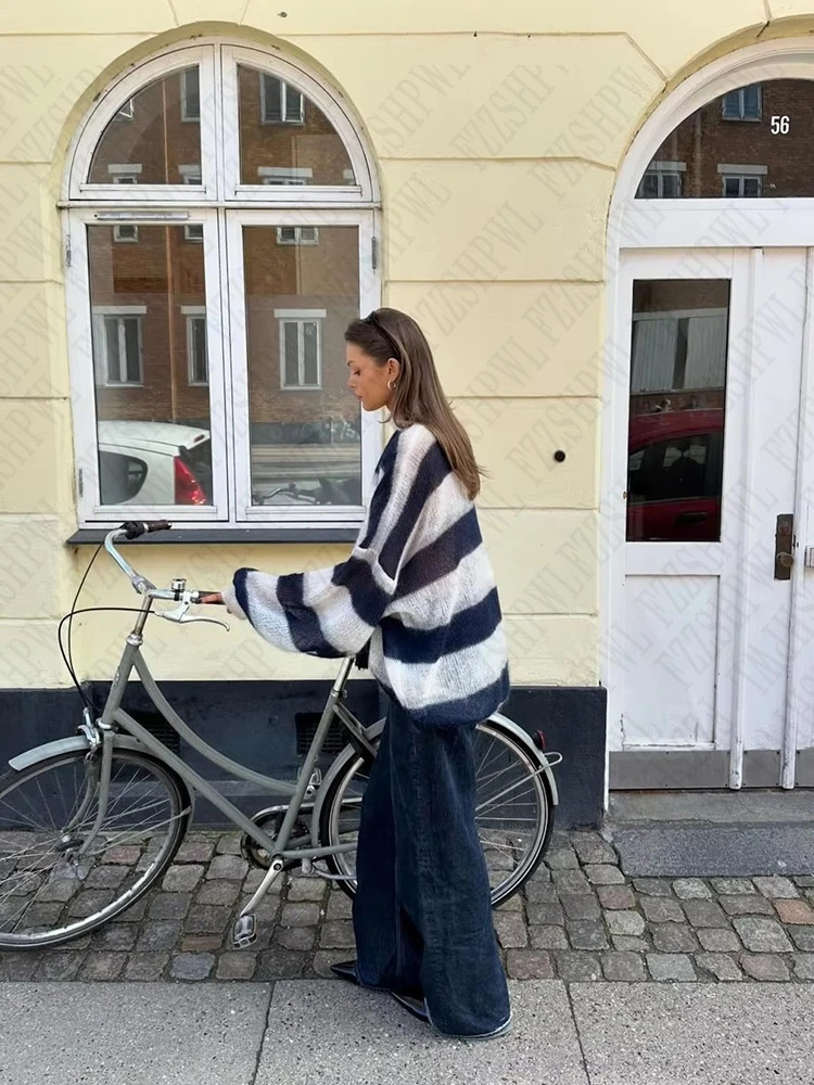 Y2K Harajuku Aesthetic Womens Autumn Winter Striped Knitted Sweater Casual Loose Chic Fashion Cardigan Pullover Streetwear 250819