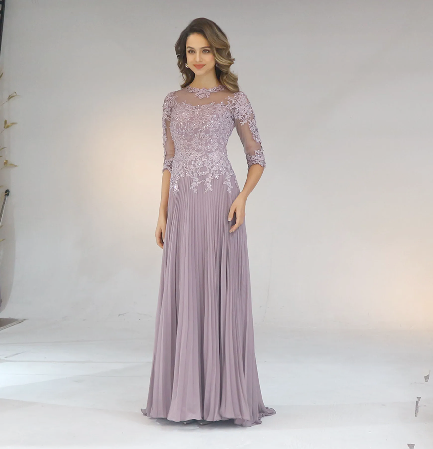 Werbowy Dress Chiffon Pleated Lace Applique A Line With 1/2 Sleeves Mother Of The Bride Dress Long Appliques Mother's Evening Dresses