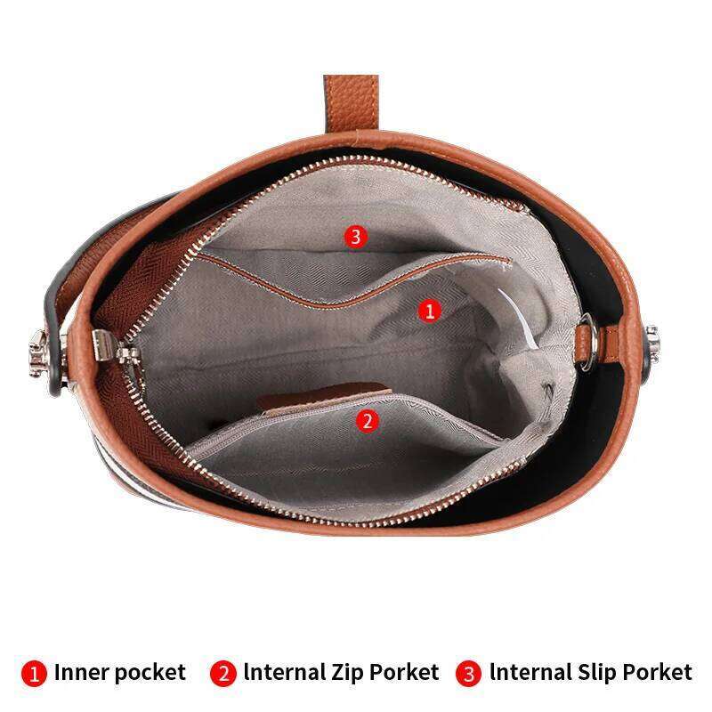 New Canvas Paired With Cowhide Women's Shoulder Crossbody Bag, Fashionable Plaid Pattern Bucket Bag