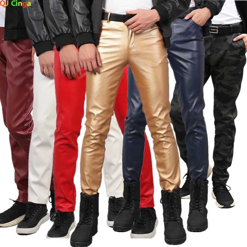 2024 New Mens Leather Pants Fashion Slim PU Trousers Red Blue Black Gray White Mens Pants W250819