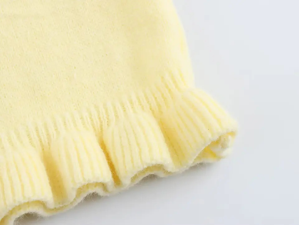 TRAFZA Women Elegant Knit Cardigan Yellow Petal Sleeve Sweater Spring Fashion Versatile Sweet Vibrant 250819