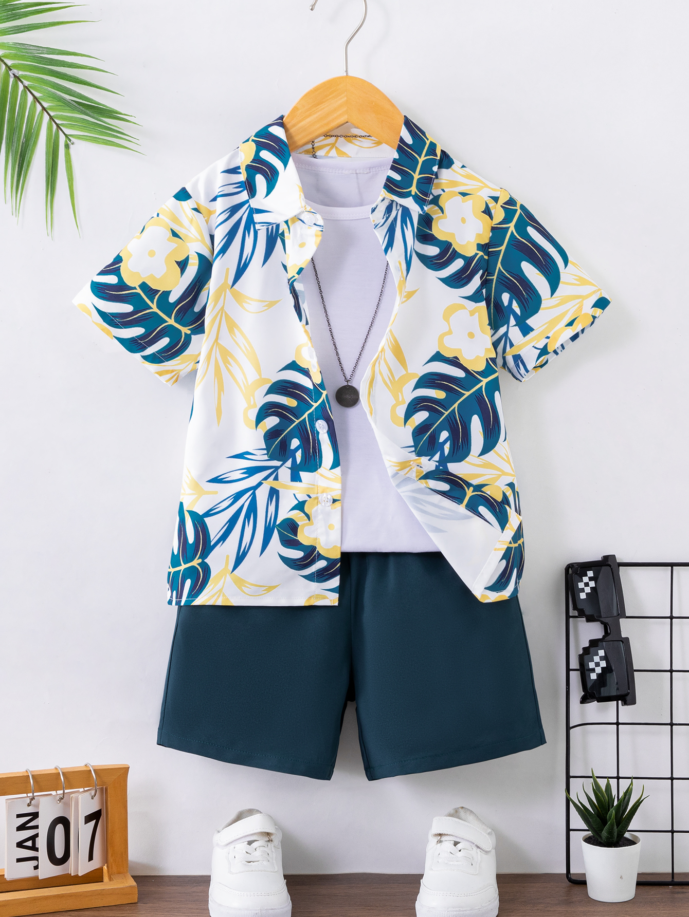 Kids Shirts Breathable Quick-Dry Printed Short-Sleeve Shirt Sets for Boys & Girls