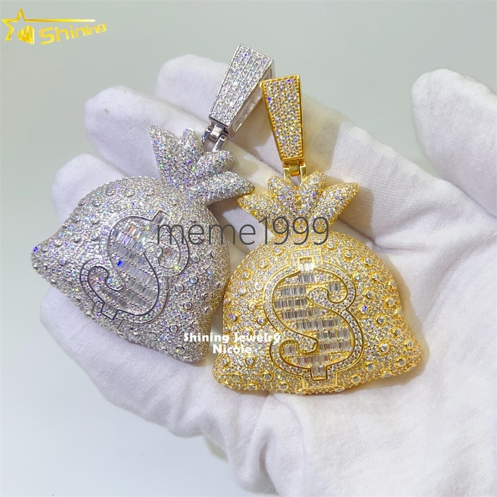 Top Quality Pass Diamond Tester 925 Sterling Silver Money Bag Hip Hop Custom Moissanite Pendant