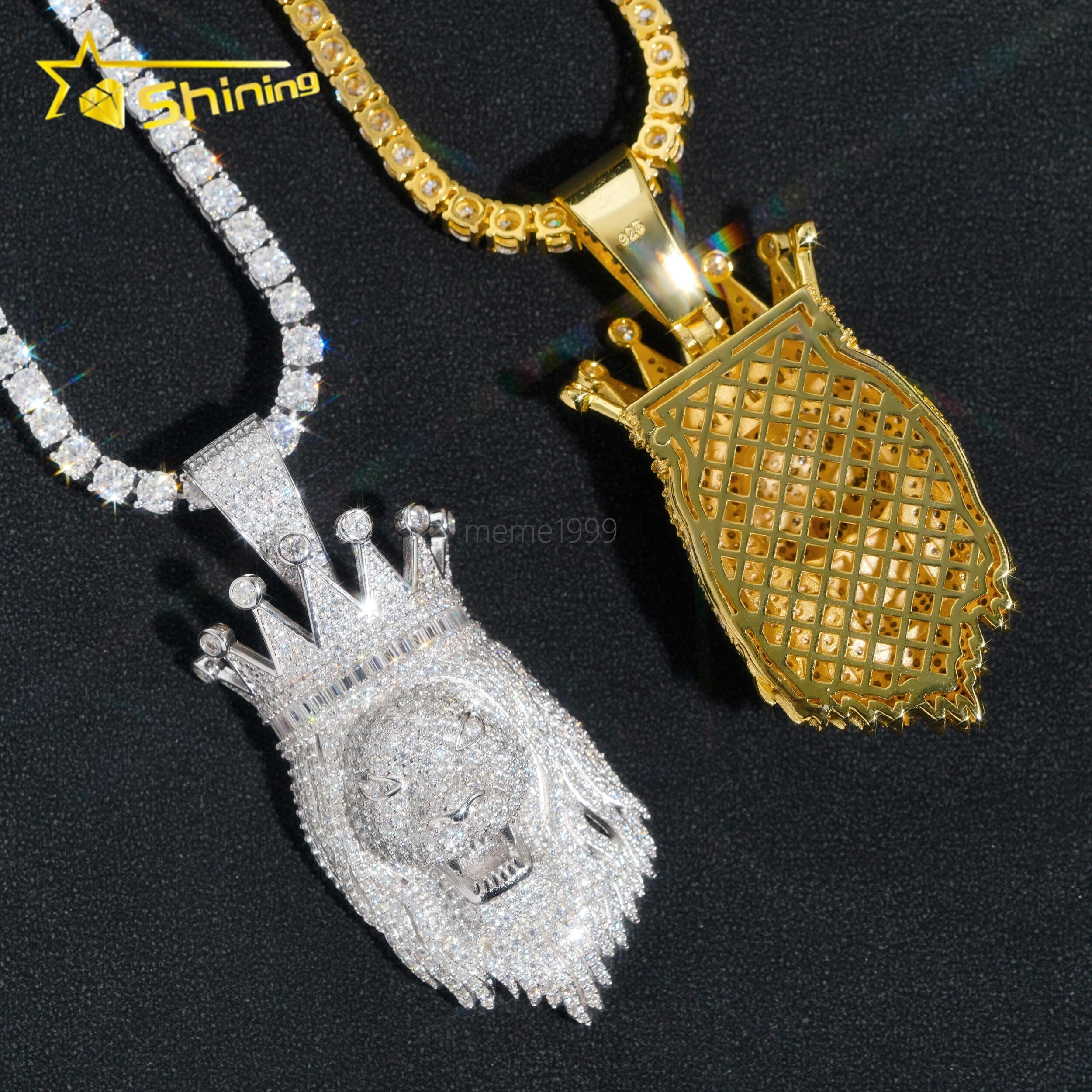 High Quality 925 Sterling Silver Hip Hop Big Moissanite Lion Head Custom Iced Out Pendants