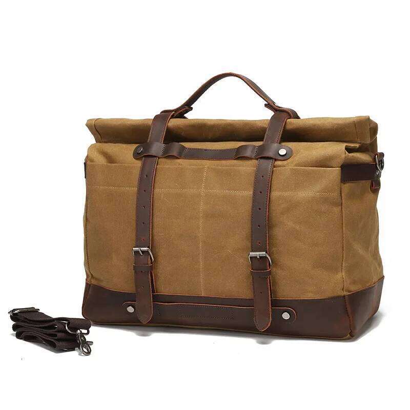 Large Capacity Men's Portable Travel Outdoor Waterproof Lage Oil Wax Canvas With Crazy Horse Cowhide Crossbody Bag