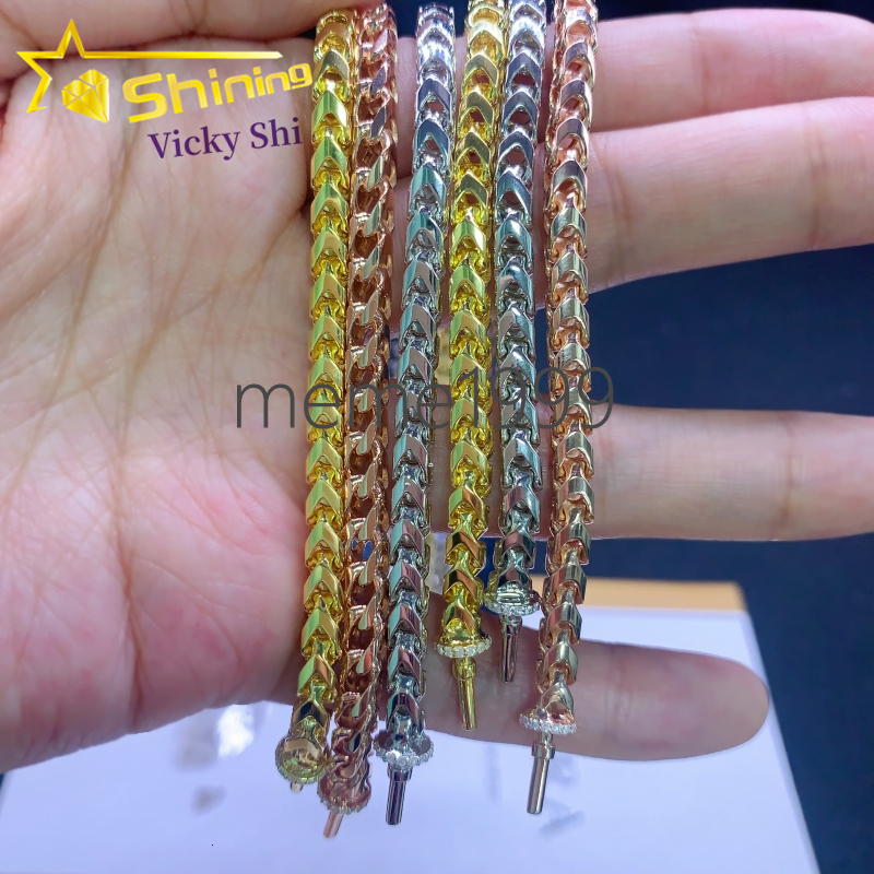 New Design Hip Hop Link Chain 925 Silver Gold Plated Moissanite Cuban Link Chain VVS Moissanite Cuban Bracelet
