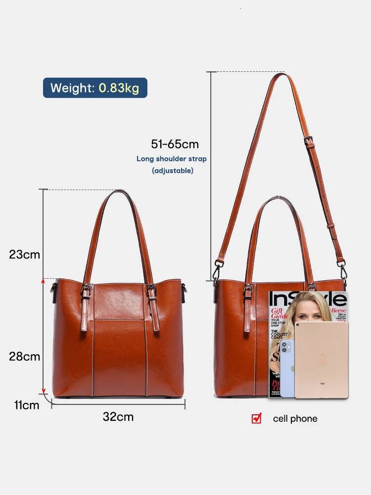 Zency High Quality Women's Genuine Leather Tote Lady Designer Cowhide Shoulder Large Capacity OL Handbag Shopper Bag