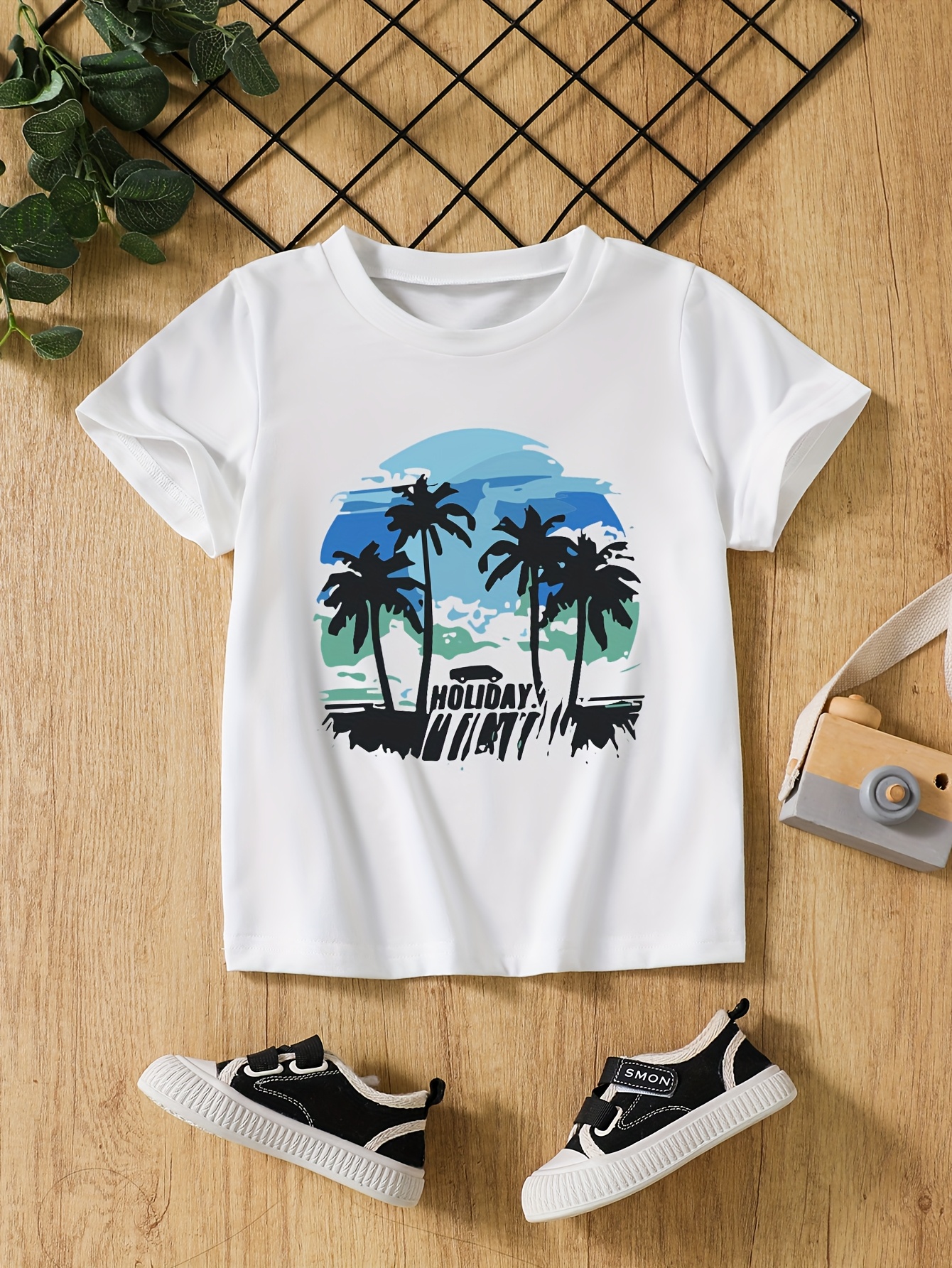 T-shirts Hawaiian Print Short-Sleeve Boys' Vacation Tee Set - Breathable Quick-Drying Material
