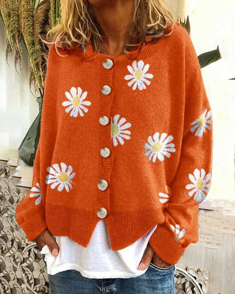 2025 Spring Knitted Women Sweater Print V-neck Long Sleeve Keep Warm Loose Sweaters Fe Summer Casual Trendy Ladies Clothes XJ250819