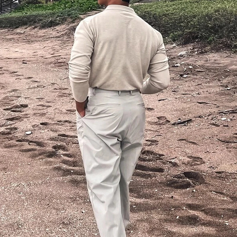 2025 Spring Autumn Fashion Mens Polo Shirts Knitted Long Sleeve Button-up Polo Neck Tops Vintage Solid Color Mens Pullover Tops 250818