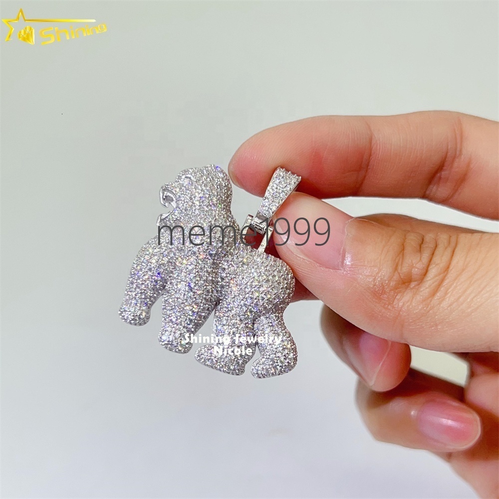 New Arrival Hip Hop Bling Charm Pass Diamond Tester 925 Silver Iced Out Moissanite Gorilla Pendant