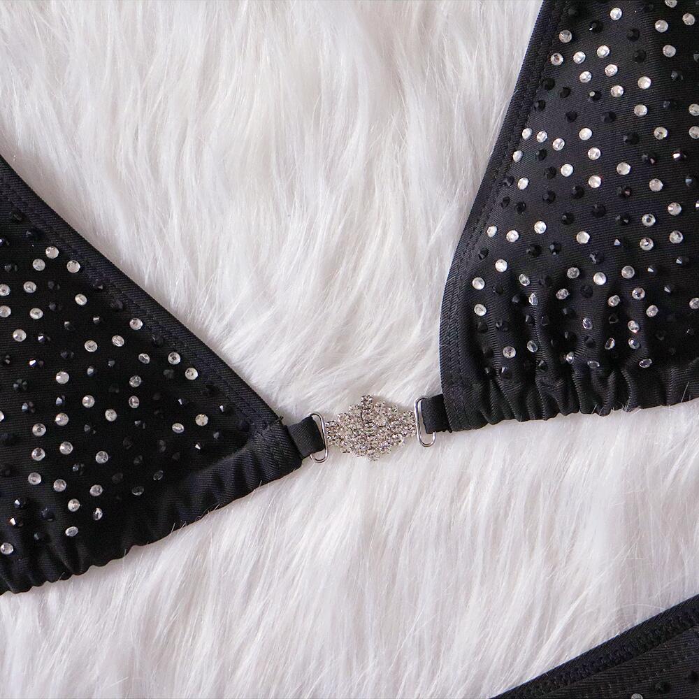NPC IFBB Competition Bikini Suit for Women Rhinestone Connectors Scrunch Bikini Sky Blue 250317
