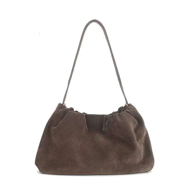 Designer Bags Ruched Korean Kakhi Coffee Designer Armpit Shoulder Bag 2 Straps Real Matte Suede Cow Leather Women Handbag 2025 Chamois Tote Luxury Bag