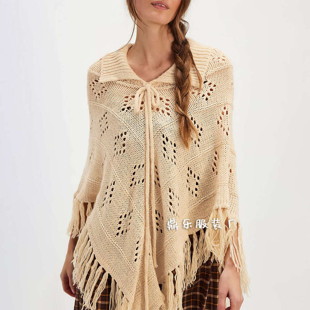 New Women's Fashion Tassel Simple Shawl Cape Fashionable Versatile Elegant Trendy Knitted Top B5