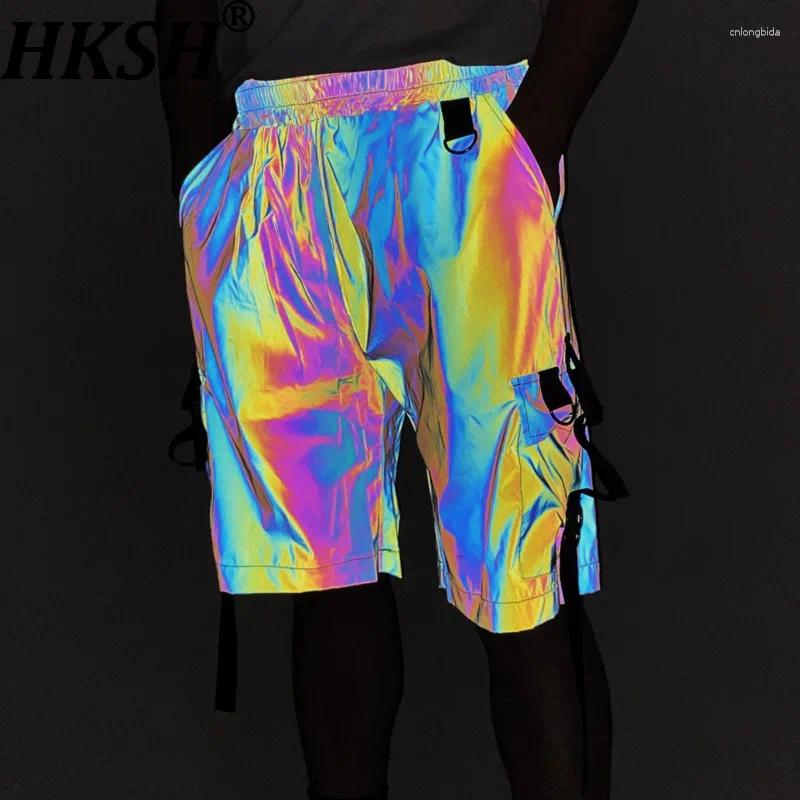 Men's Shorts Trendy Brand Design Colorful Reflective Cargo For Men Summer Loose High Street Hip-Hop Wide-Leg Five-Point Pants