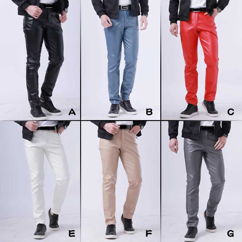 Men Leather Pants Skinny Fit Elastic Fashion PU Leather Trousers Motorcycle Pants Wet Look Stretch Faux Leather Streetwear W250819