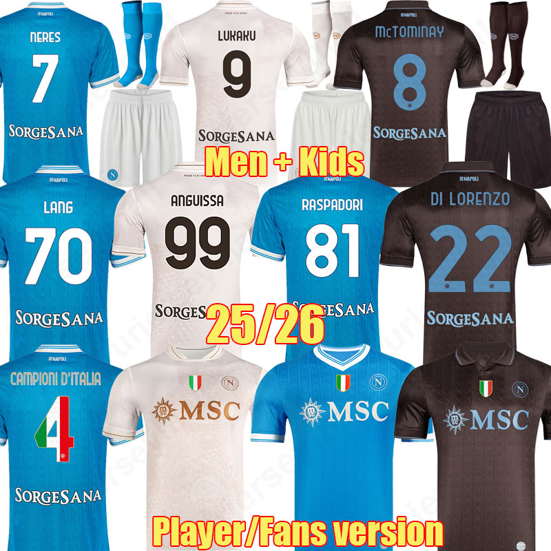 25 26 CAMPIONI NAPOLI BUONGIORNO soccer jerseys LANG LUKAKU SIMEONE RRAHMANI Naples 2025 DE BRUYNE KIDS FOOTBALL Shirts Limited Edition man kits Cyborg Shirts 112