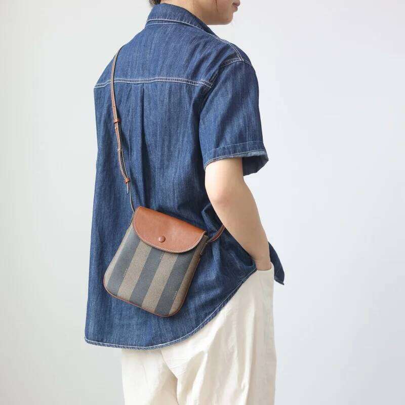 Vintage Small Size Women Crossbody Bags PVC Waterproof Fabric And First Layer Oil Wax Leather Adjustable Shoulder Strap Bag