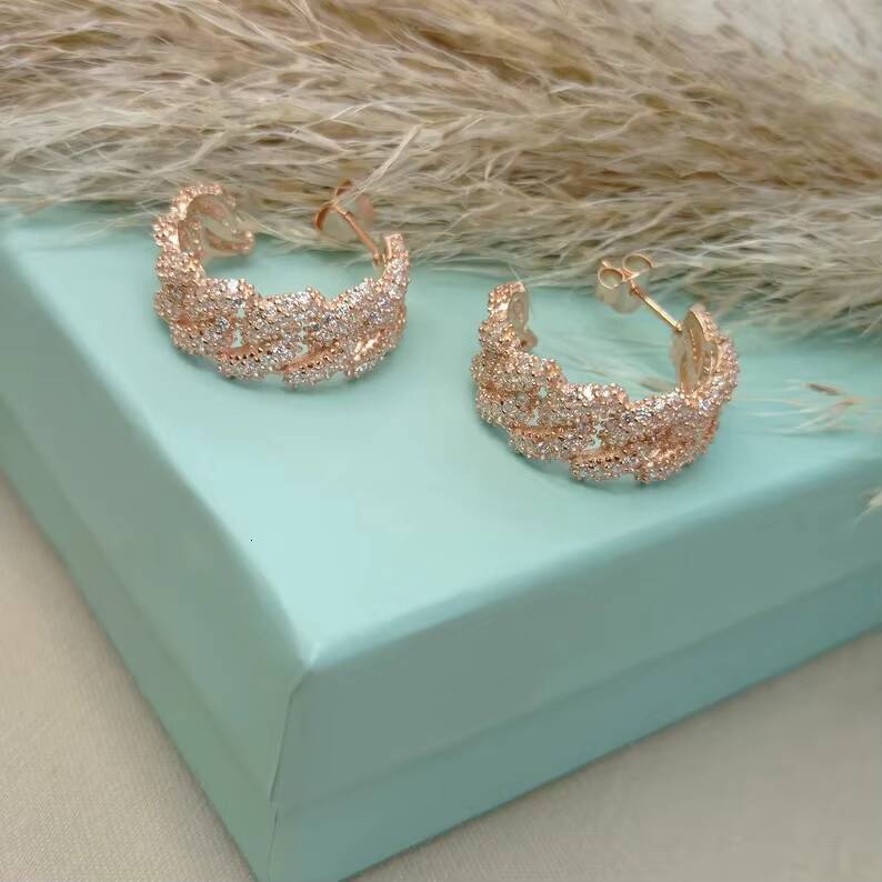 VVS Moissanite Iced Out Hiphop Hoop Cuban Link Earring 925 Sterling Silver Gorgeous Moissanite Earrings