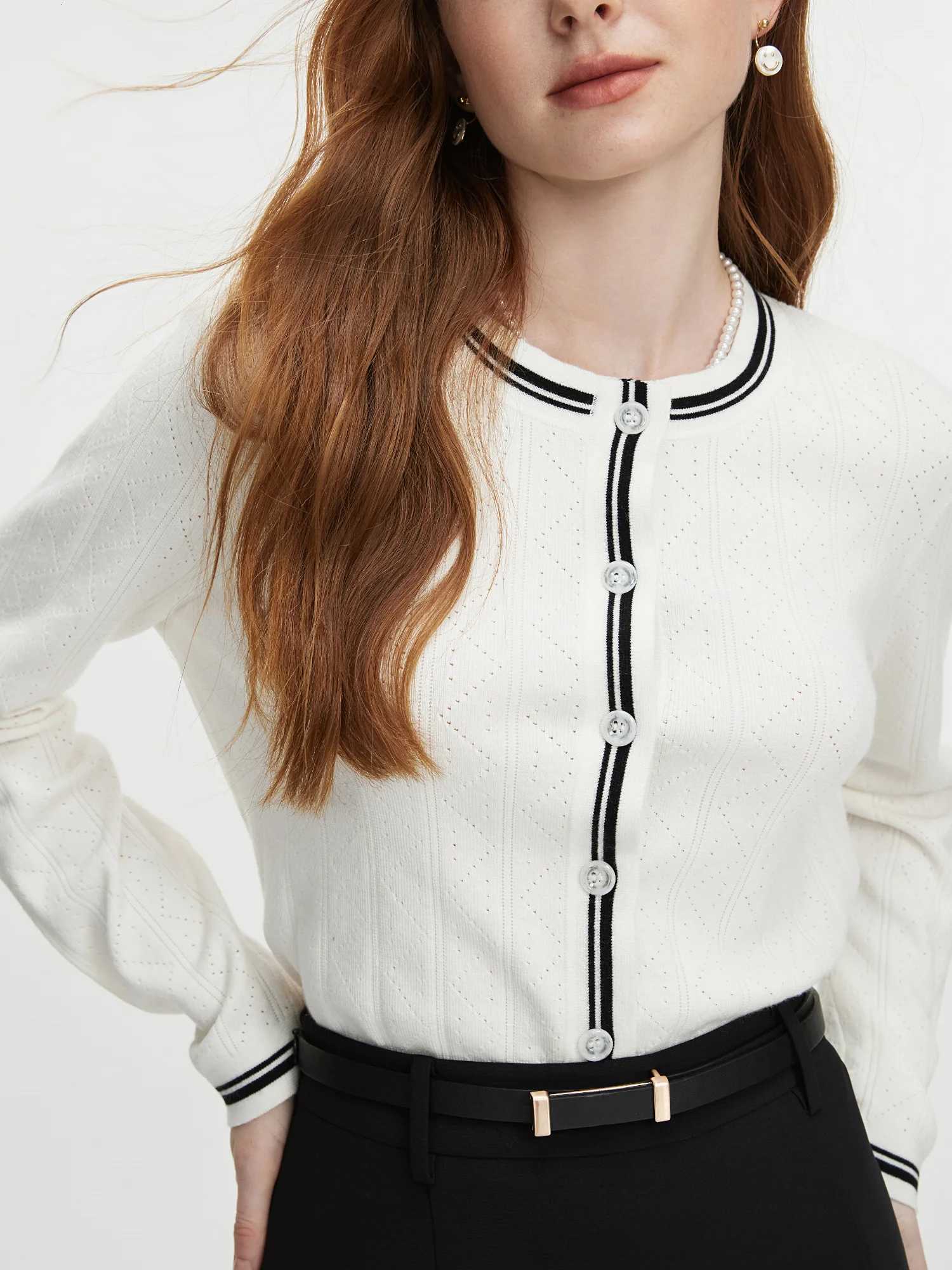 2024 Autumn New Design Gentle Style Round Neck Contrast Color Knitted Cardigan for Women Top 24FS13142 XJ250819