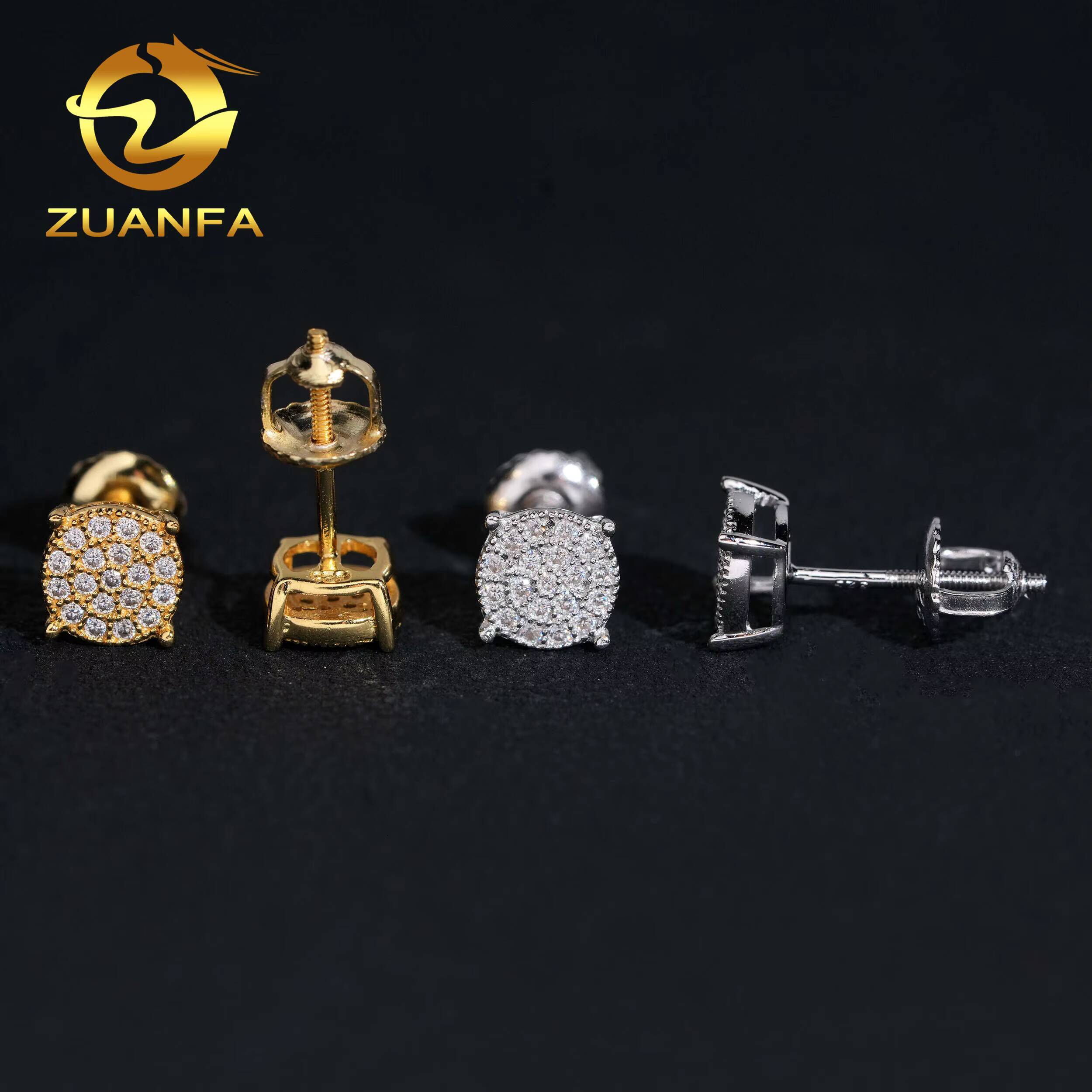 Micro Pave Setting Lab Diamond Sterling Silver White Gold Plated Solitaire Earring Stud Moissanite Earring Studs