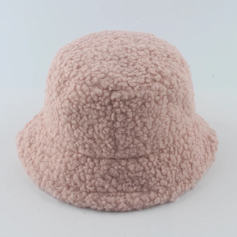 Lamb Wool Bucket Hat Winter Warm Hats For Women Lady Thicken Flat Top Cap Unisex Men Panama Outdoor Fisherman Hat Caps 250819