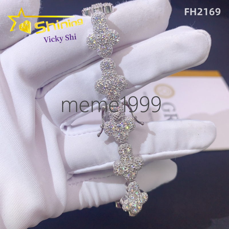 Luxury Fashion Hip Hop Missanite Cuban Bracelets S925 Silver Iced Out VVS Moissanite Cuban Link Chain
