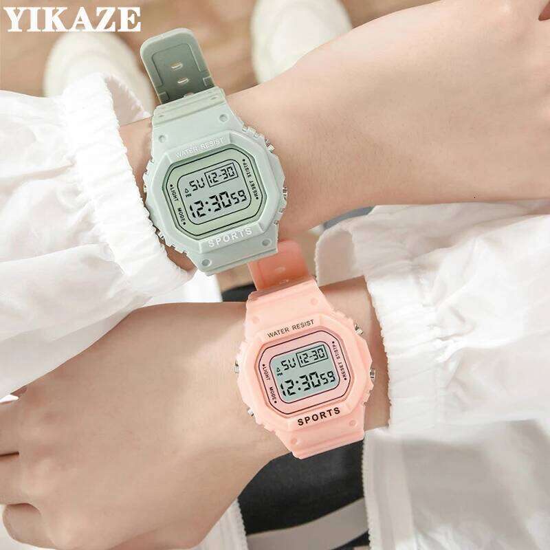 YIKAZE Sports Boys Girls Student LED Electronic Watch Colorful Men Women Square Digital Watches Waterproof Rubber Clock