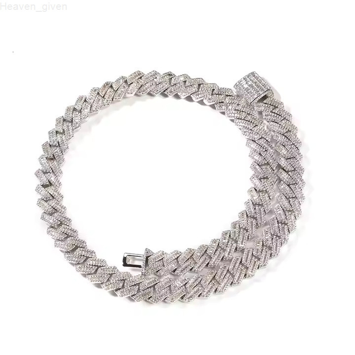 925 Silver Iced Out 12mm Cuban Link Chain Necklace Miami Chain Mossonite Diamond For Women Man Jewelry