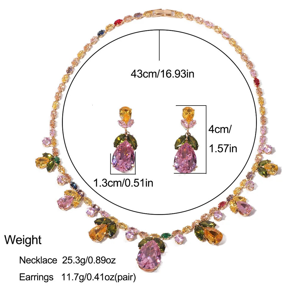 Waterdrop Pendant Jewelry Set Earring Pink Necklace For Women Bridal Wedding Exquisite Fashion Zircon Party Banquet Gift 250815