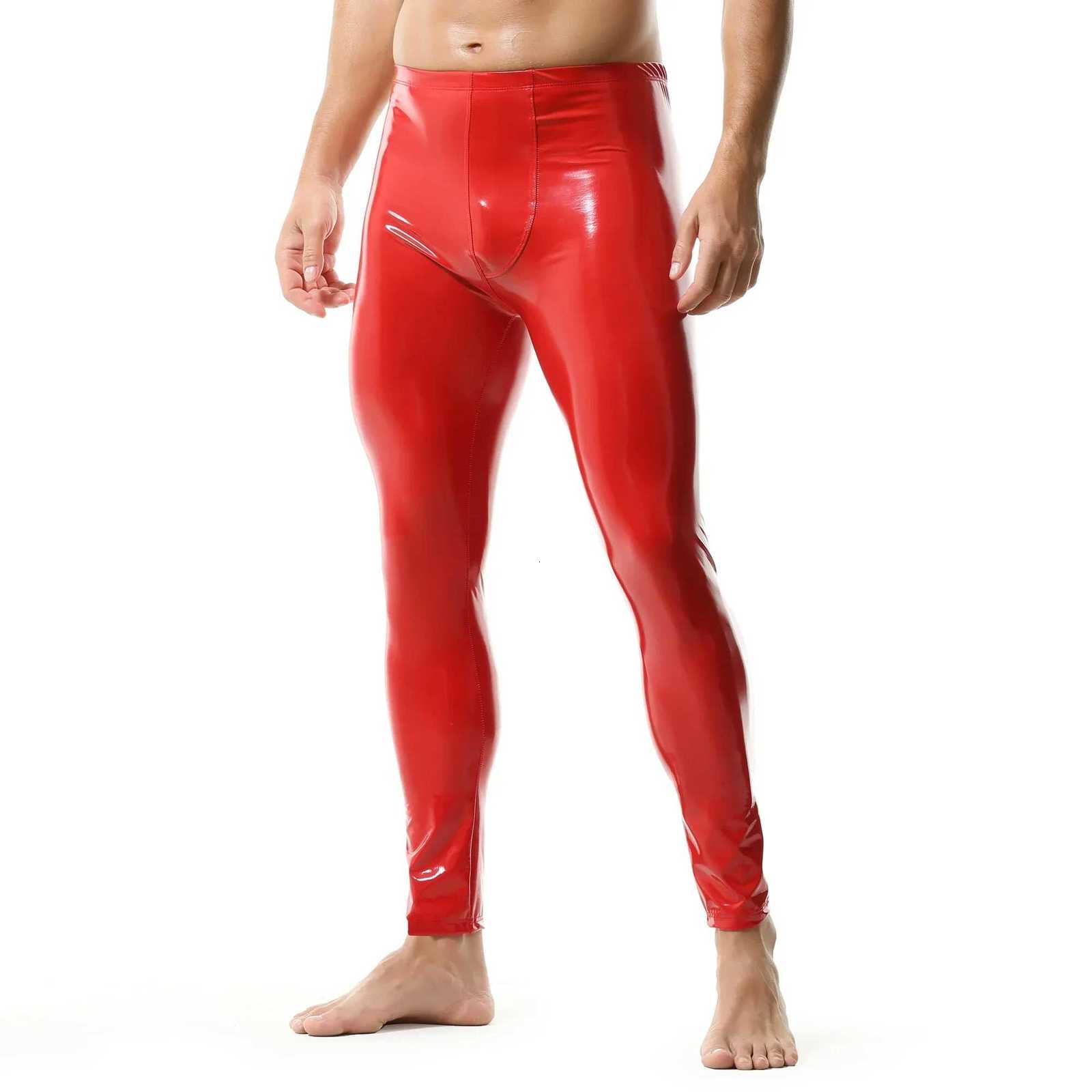 Men Shiny PVC Leather Pants Skinny Slim Fit Fashion Casual Biker Trousers Night Clubwear Leggings Party Rave Pole Dance Costumes W250819