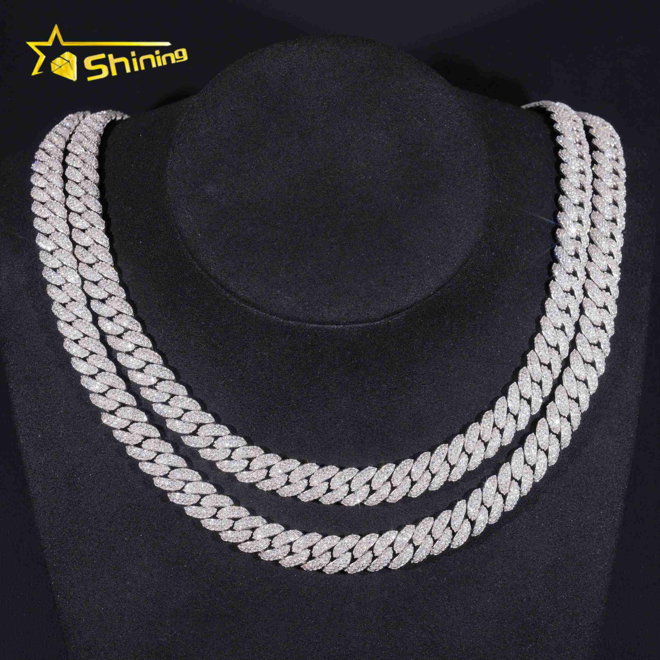 Pass Diamond Tester 925 Sterling Silver Hip Hop Style Iced Out 10mm Moissanite Cuban Link Chain