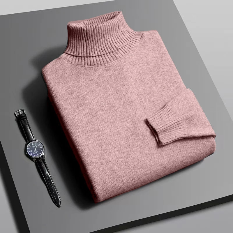 Autumn Mens High Quality Knitted Turtleneck Sweater Slim Fit Long Sleeve Antipilling Pullover Solid Color Trend Men Streetwea 250819
