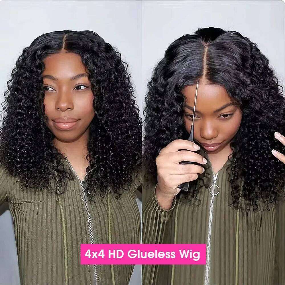 250% Curly Deep Wave Lae Frontal Wear Go Glueless Wig Short Bob 4X4 HD Lace Front Human Hair Wigs Sale