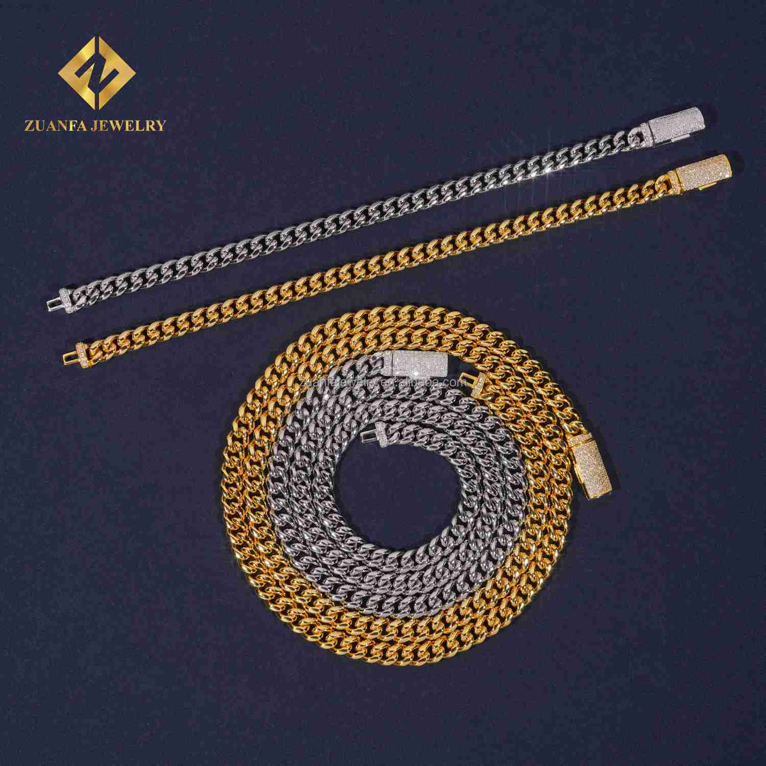 Stock 6mm 8mm Iced Out Man Hip Hop Jewelry 14k Gold Plated 316L Stainless Steel Moissanite Diamond Miami Plain Cuban Link Chain