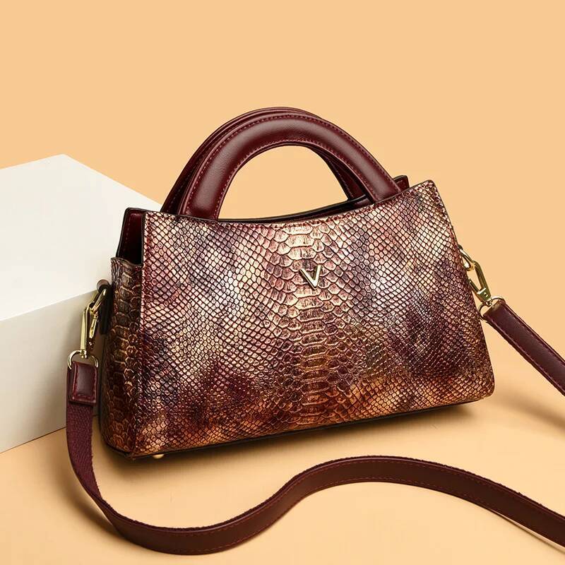 Womens 2023 Designer Crocodile Pattern Shoulder PU Leather Brand Woman Crossbody Casual Handbag Bright Colour Bag