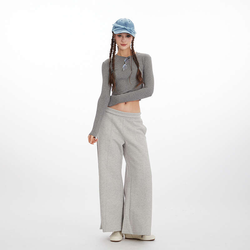 Spring And Autumn Hot Girl Sexy Slim Fit Slit Long Sleeve Women's Crop Top Short Tight Solid Color T-Shirt B5