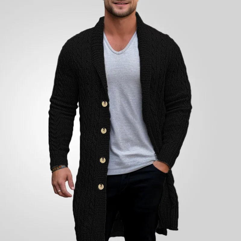 Winter Clothing Mens Knitted Jacquard Lengthen Cardigan Jacket Casual Fashion Sweater Coats Long Sleeve Wool Knitwear 250819