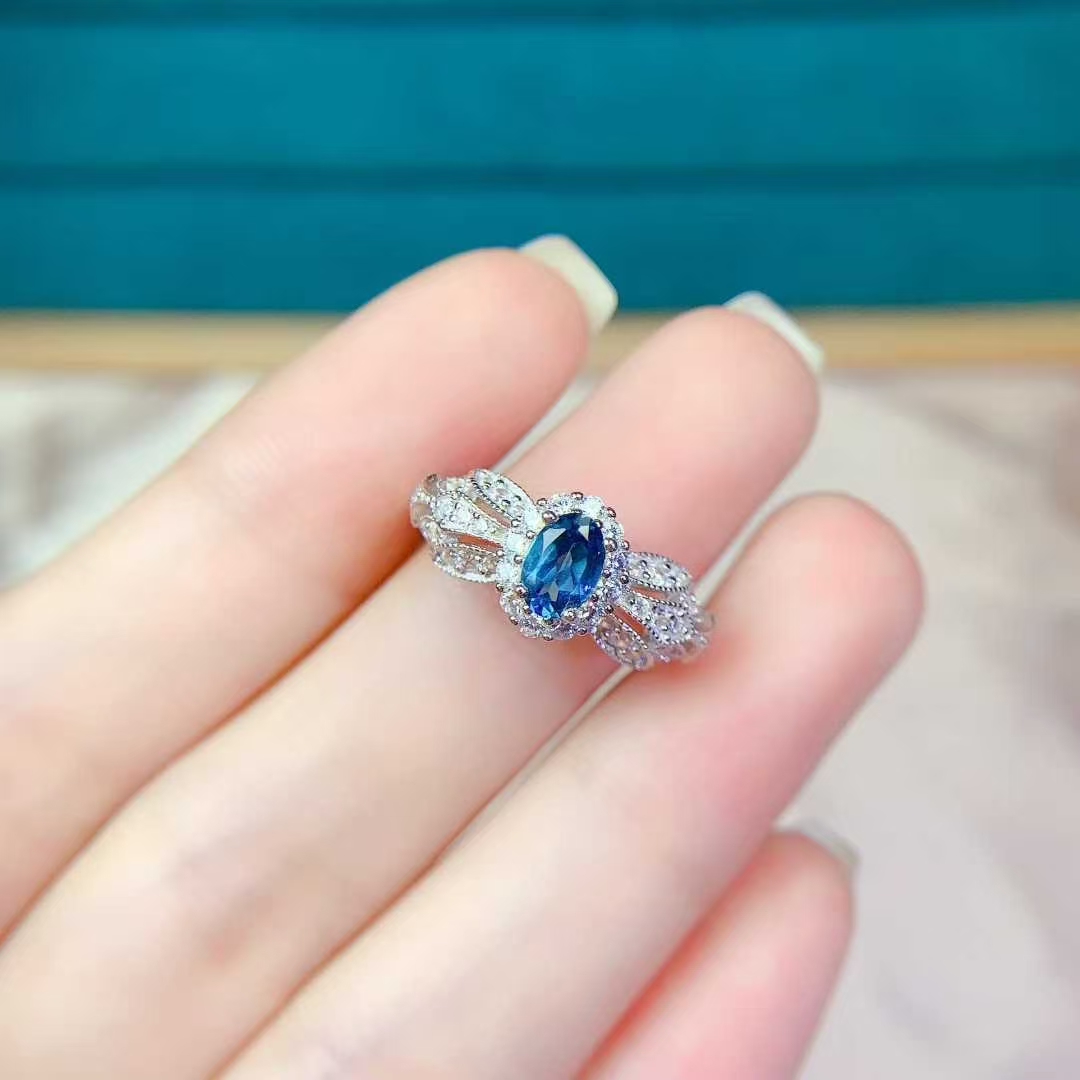 Genuine 925 silver gemstone ring London blue topaz ring 0.5ct 4mm*6mm VVS grade natural topaz jewelry birthday gift for women